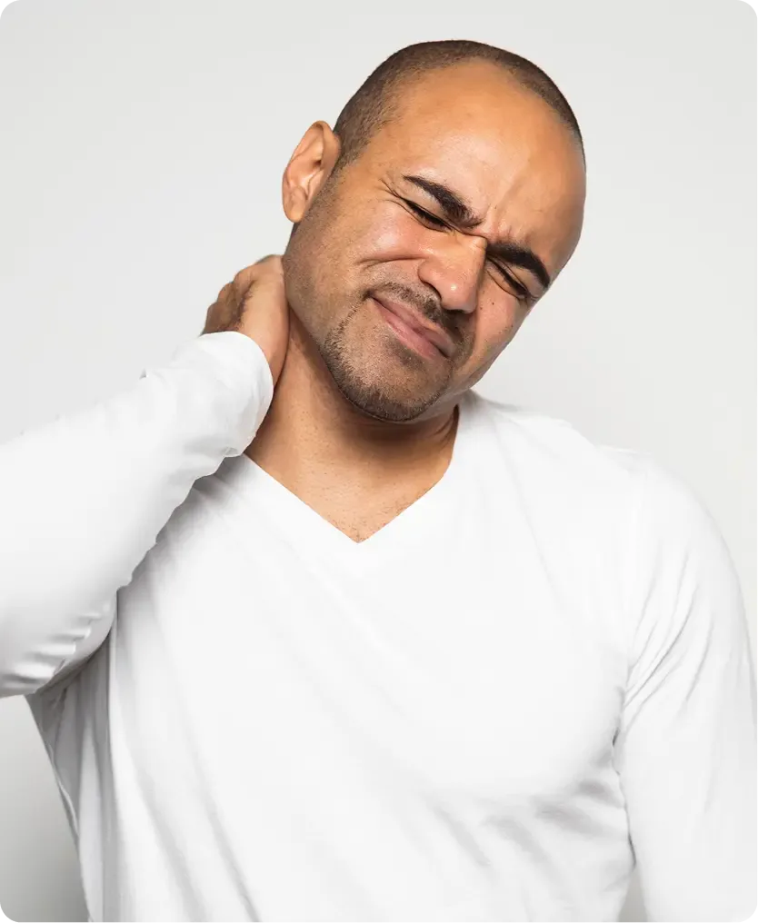 Man with neck pain that need perineural injection therapy.